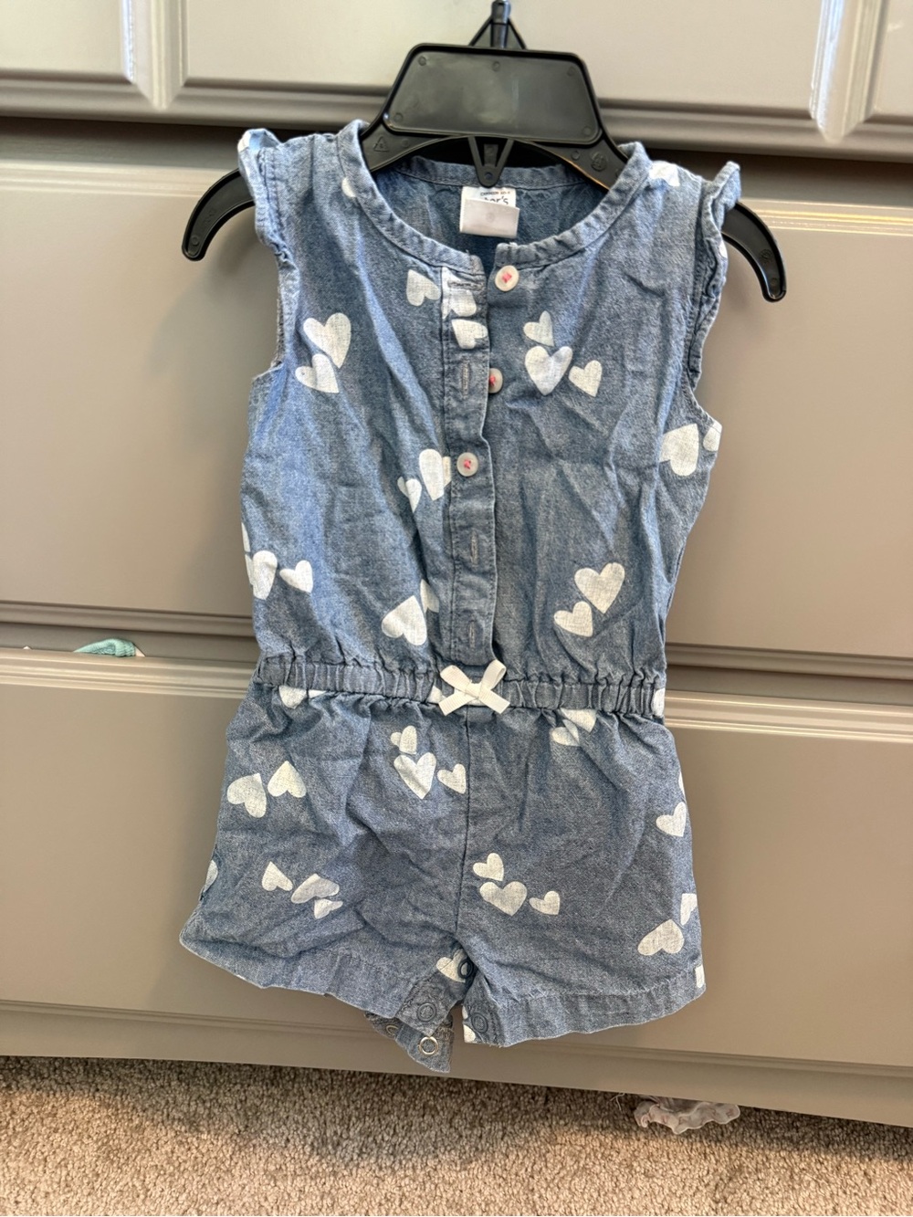 Girls Chambray Heart-Print Romper - Light Blue 9m